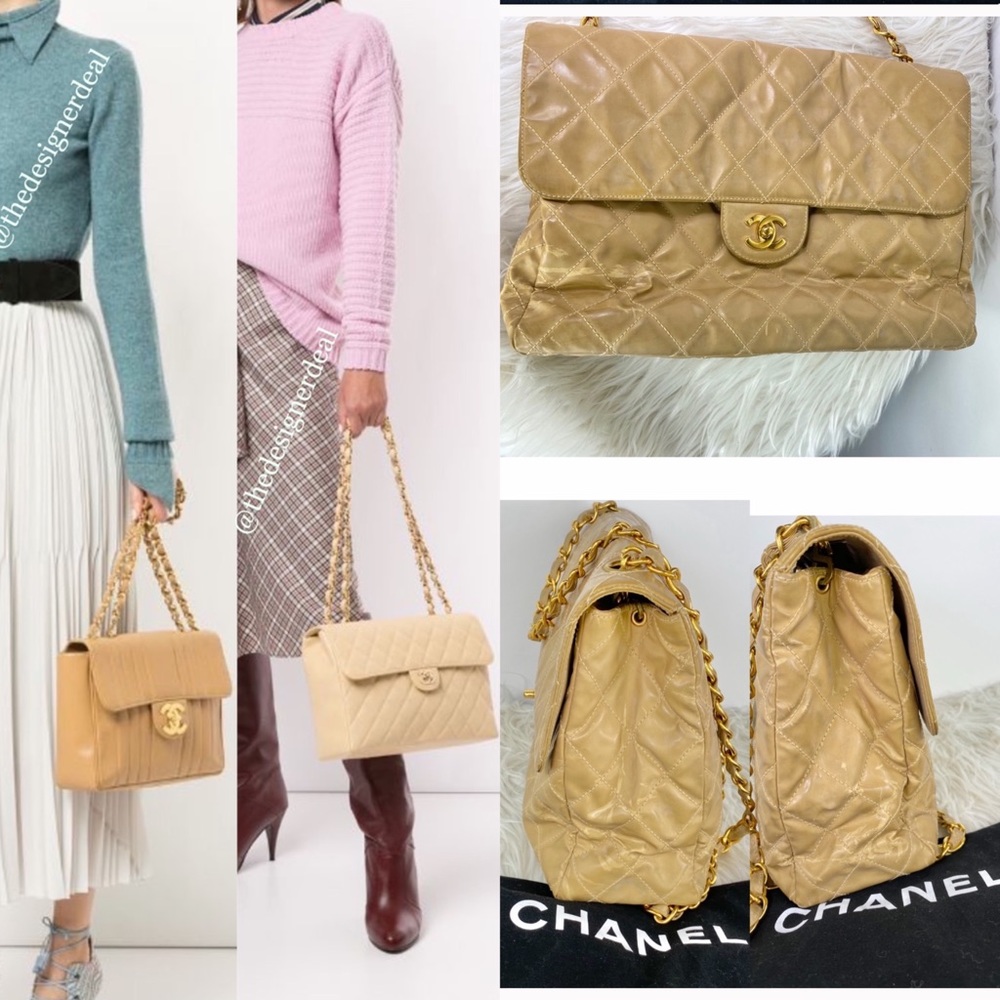 😍CHANEL Beige Quilted Canvas Chanel Bag